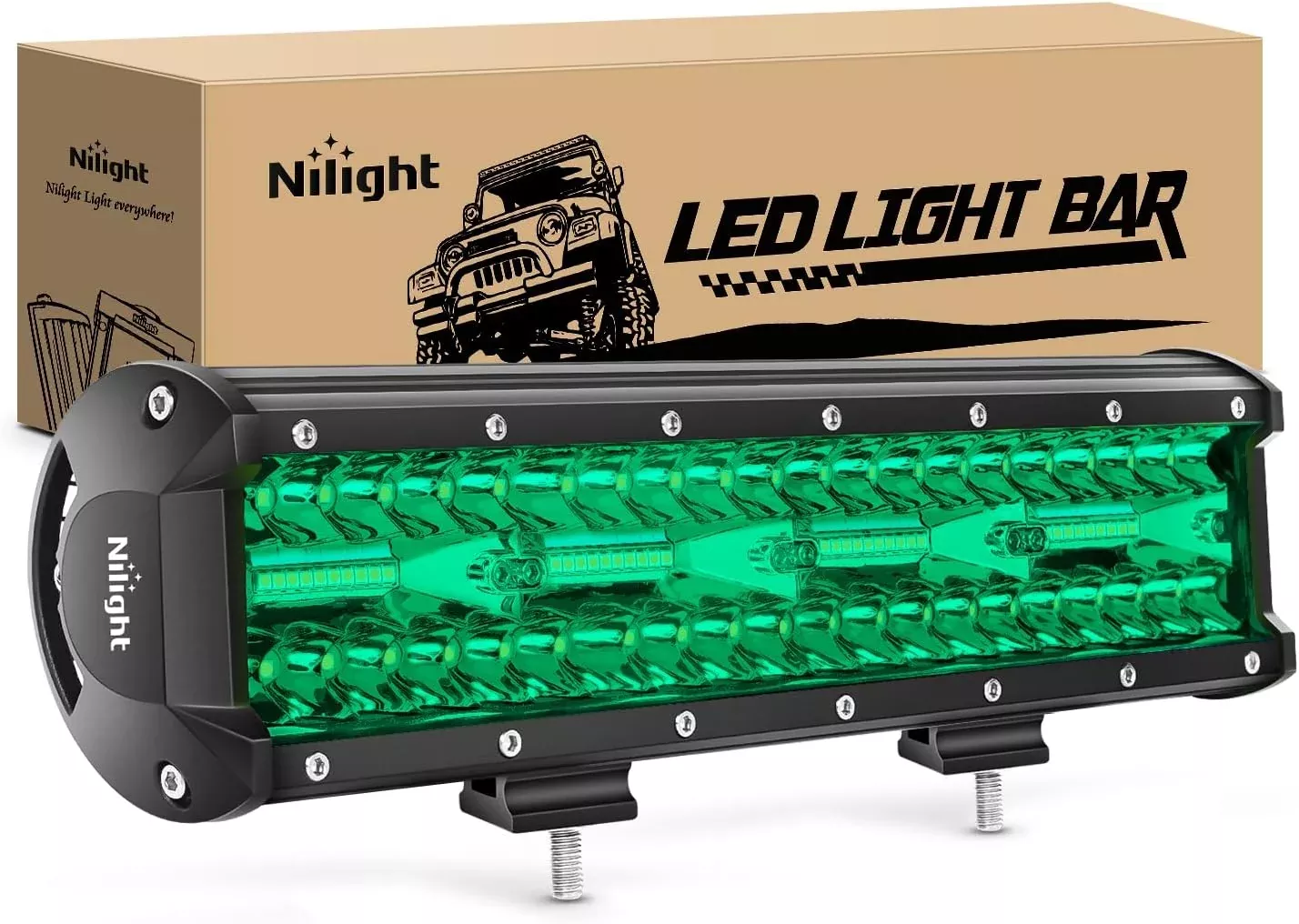 12 Inch LED Light Bar Green Triple Row 240W Spot Flood Combo Off Road Driving Fog Fishing Hunting Emergency Safety Lighting for UTV Pick-up Van Boat Tractor