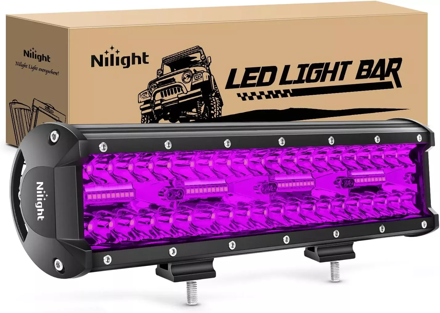 12 Inch LED Light Bar Purple Triple Row 240W Flood Spot Combo Off Road Driving Decoration Neon Hunting Lighting for UTV Pick-up Van Boat Tractor