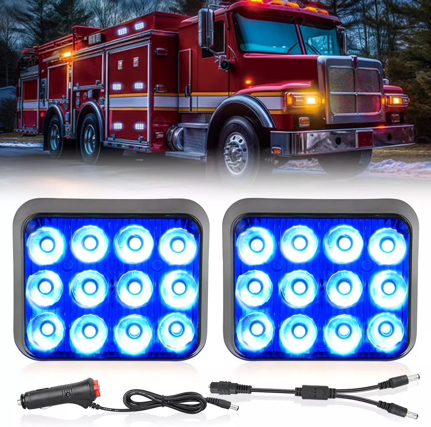 12LED Magnetic Wireless Trailer Lights 2PCS Rechargeable Portable Hazard Beacon Warning Light Blue Emergency Strobe Light for Trucks Trailers Vehicles Cars Bus Surface Mount