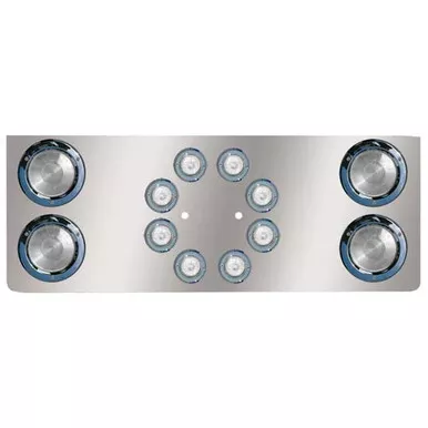 14 Inch 430 Stainless Steel Rear Center Panel W/ 4 - 4 Inch, 8 - 2 Inch Red/Clear LEDs, Bezels, Logo Holes, Back Plate