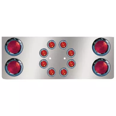 14 Inch 430 Stainless Steel Rear Center Panel W/ 4 - 4 Inch, 8 - 2 Inch Red/Red LEDs, Bezels, Logo Holes