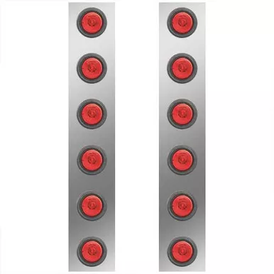15 Inch Stainless Steel Rear Air Cleaner Panels W/ 12 - 2 Inch Red/Red LEDs For Kenworth W900B/W900L