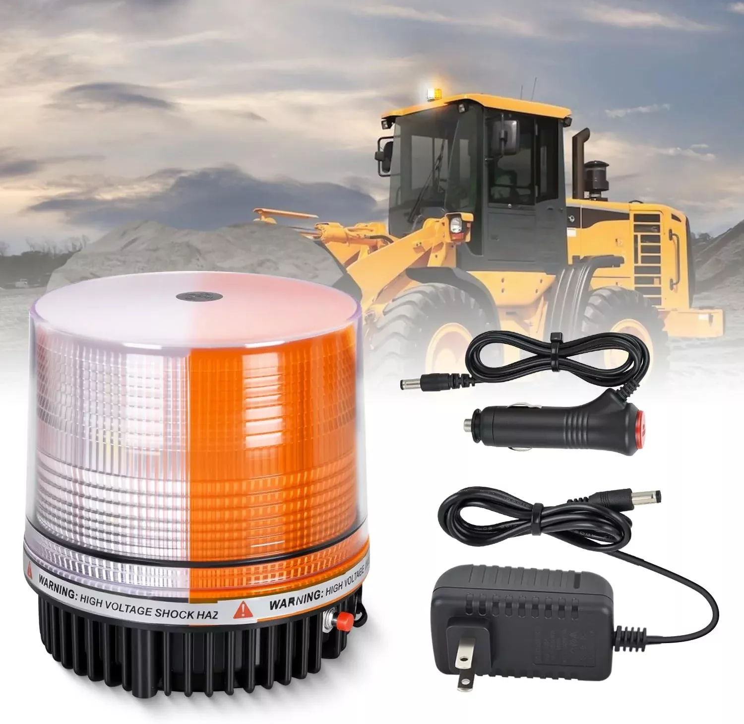 18LED Magnetic Beacon Light Amber White Wireless Rotating Powered Emergency Hazard Warning Safety Flashing Rooftop Led Strobe Lights for Car Truck Snow Plows Forklift Trailer Security Vehicles