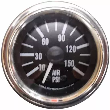2.0625 Inch Mechanical Single Air Pressure Gauge 10-150 PSI W/ Black Face, Chrome Bezel By BESTfit For Peterbilt 359, 378, 379
