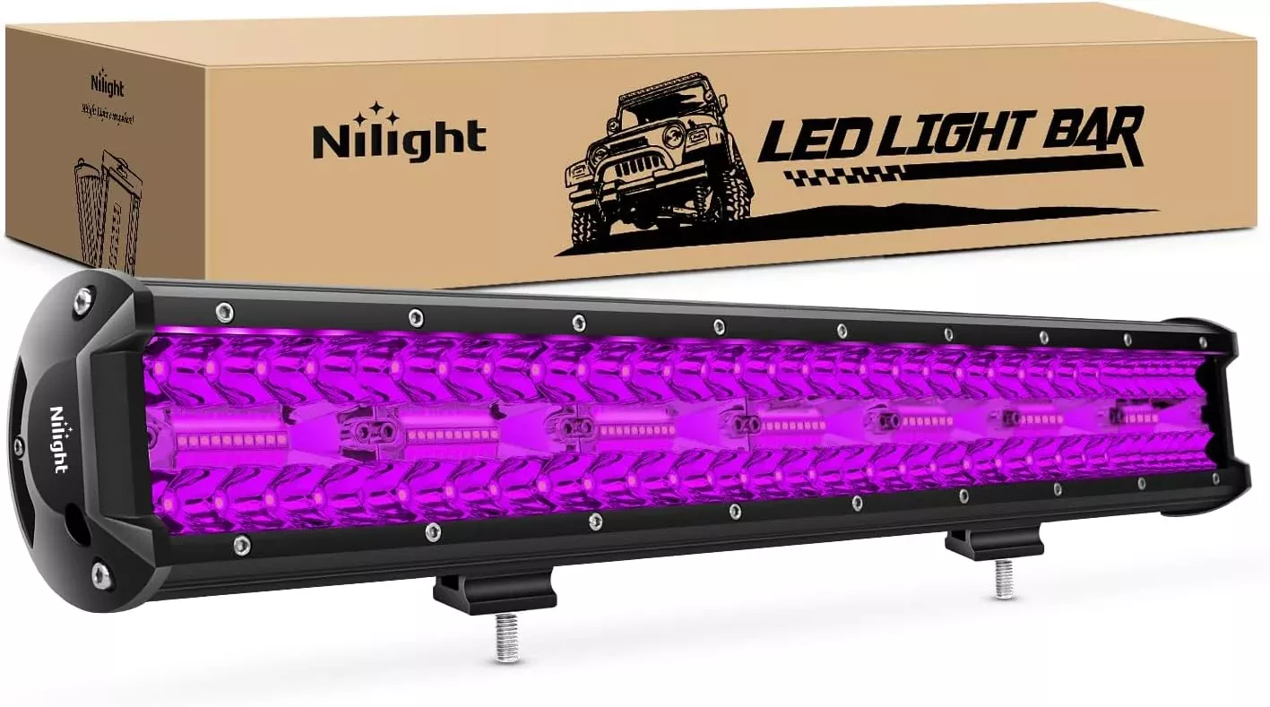 20 Inch LED Light Bar Purple Triple Row 420W Flood Spot Combo Off Road Driving Decoration Neon Hunting Lighting for UTV Pick-up Van Boat Tractor