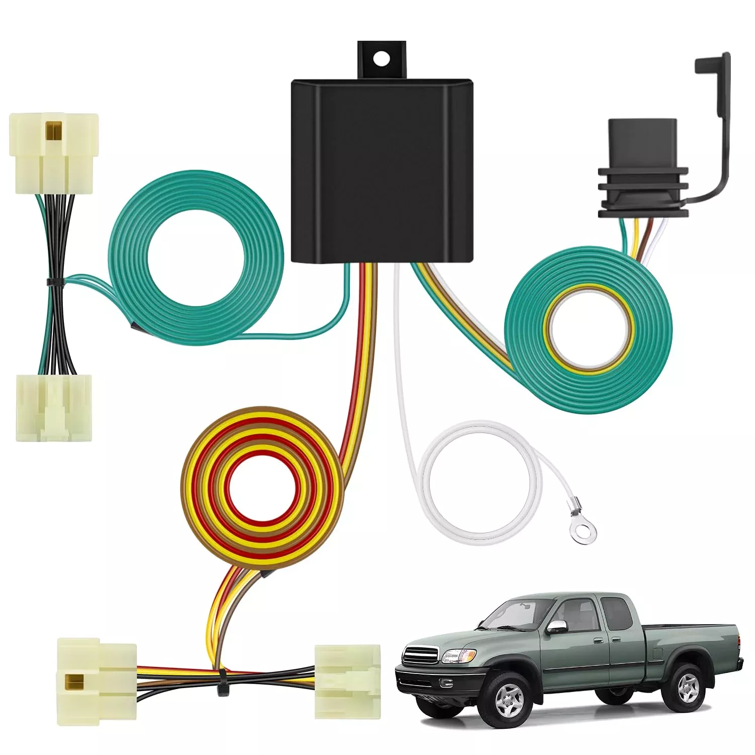 4 Pin Trailer Wiring Harness Kit 55379 Compatible with 1989 1990 1991 1992 1993 1994 1995 Pickup 2000 2001 2002 2003 2004 Tacoma Vehicle Standard 4 Way Hitch Harness