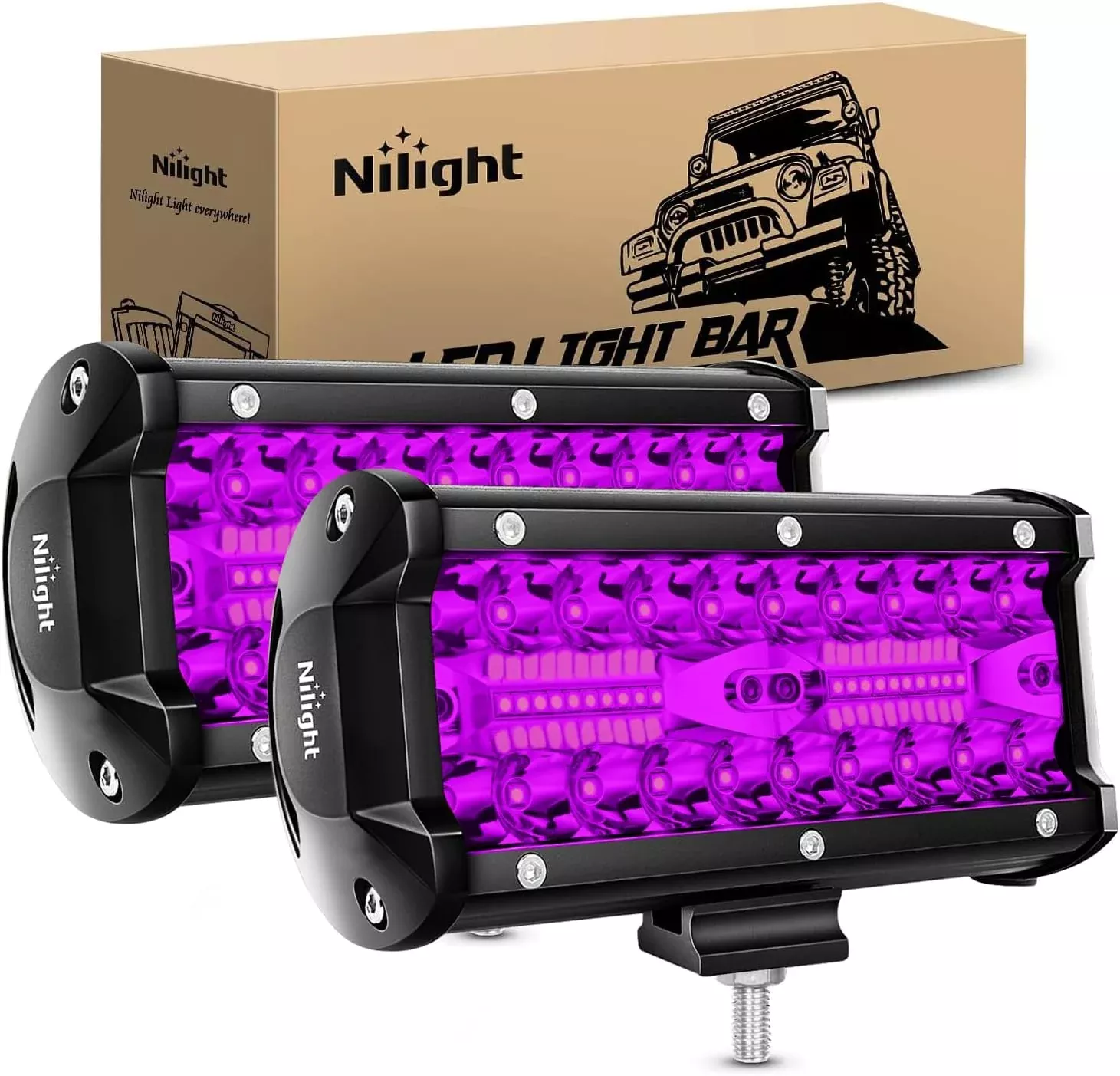6.5 Inch LED Light Pods Purple Triple Row 2PCS 120W Flood Spot Combo Off Road Driving Decoration Neon Hunting Lighting for UTV Pick-up Van Boat Tractor