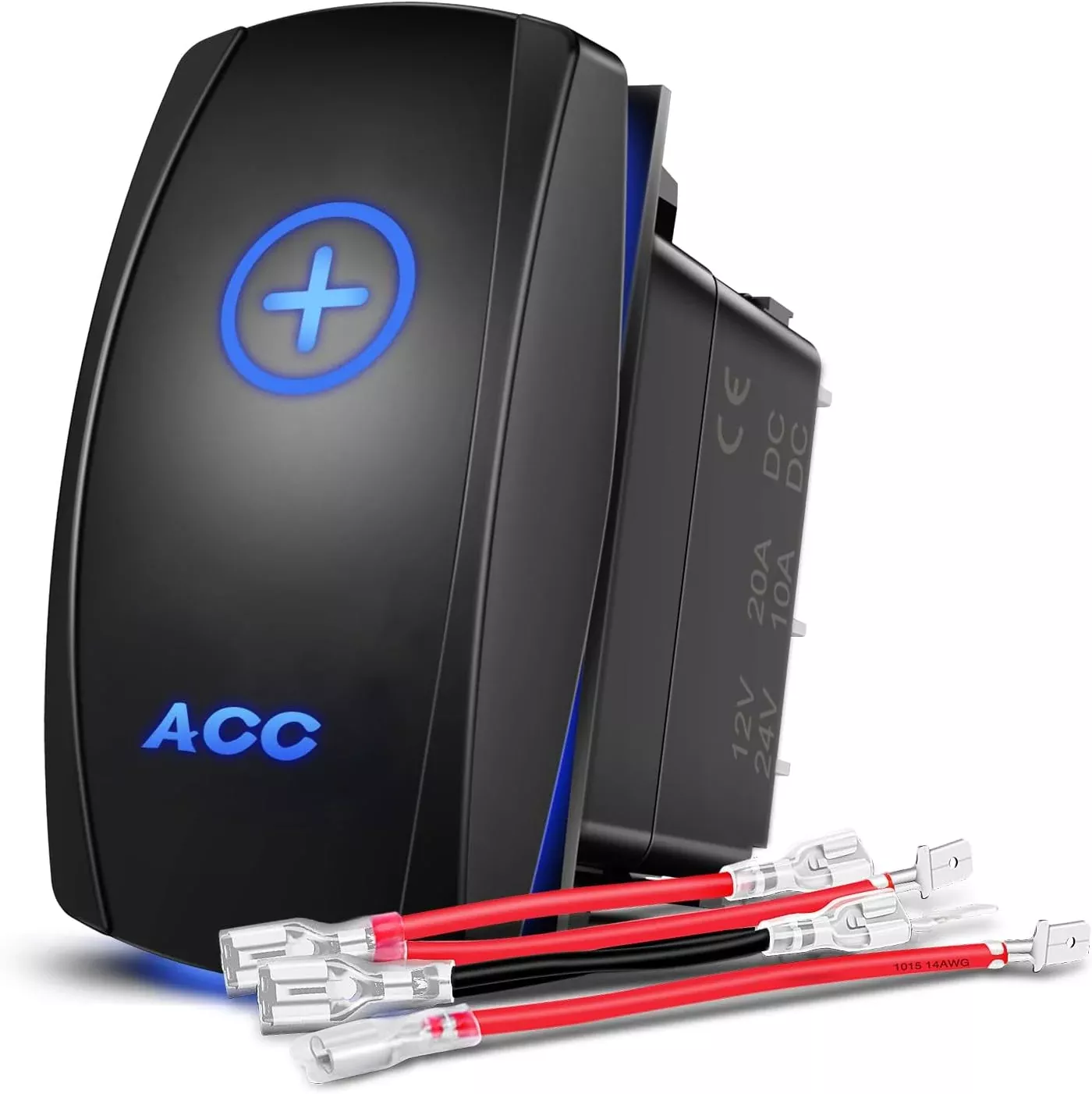 Acc Rocker Switch Led Light Bar 5 Pin Laser On Off SPST Switches 20A/12V 10A/24V Blue with Jumper Wires Set for Cars Trucks Boats ATVs UTVs RVs