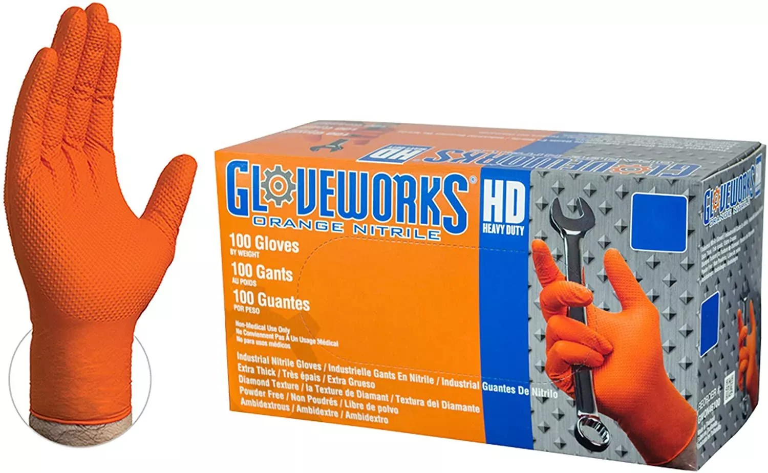 Ammex Heavy Duty Nitrile Orange Gloves Large | GW0N46100