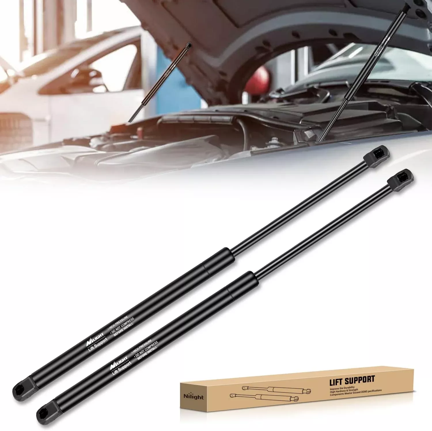 Hood Gas Struts Lift Supports 4339 for 2000-2005 Ford Excursion 1999-2005 Ford F-250 F-350 F-450 F-550 Super Duty Spring Shocks 18 Inch, 2PCS Set Rod