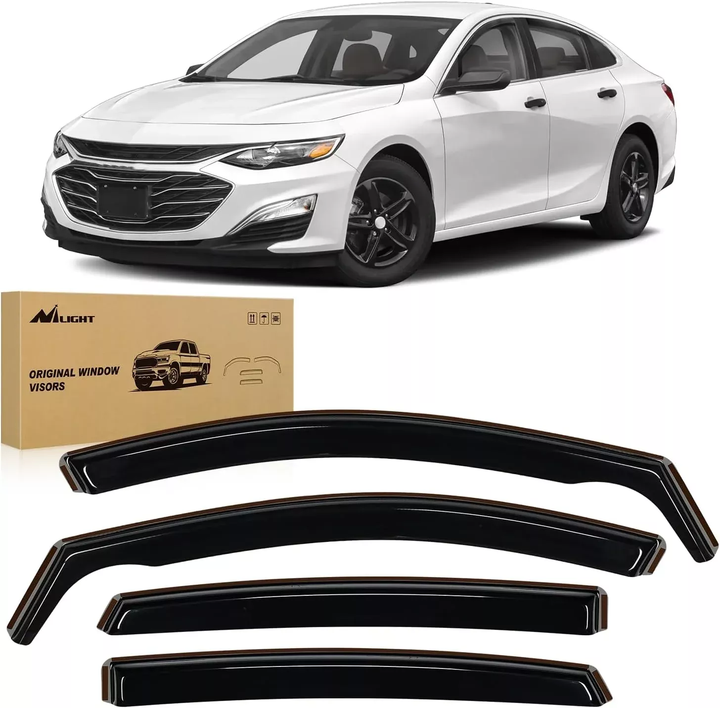 in Channel Window Visors for Chevrolet (Chevy) Malibu 2016-2024 2025 Side Window Deflectors Rain Guards, Smoke Tint, Reduce Wind Noise, Car Wash Safe, 4PCS
