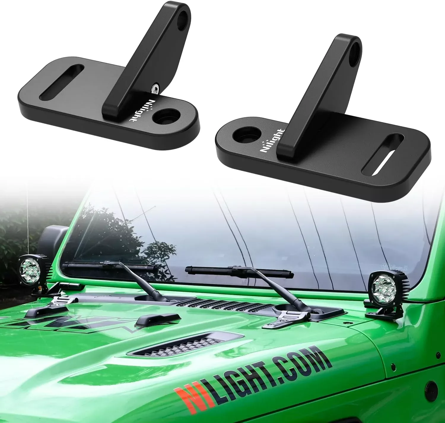Light Mounting Bracket Hood Cowl Mount Brackets for Front A-Pillar Auxiliary Offroad LED Work Pods Lights on Jeep Wrangler JL JLU Gladiator JT 2018 2019 2020 2021 2022 2023 2024 2025, Black