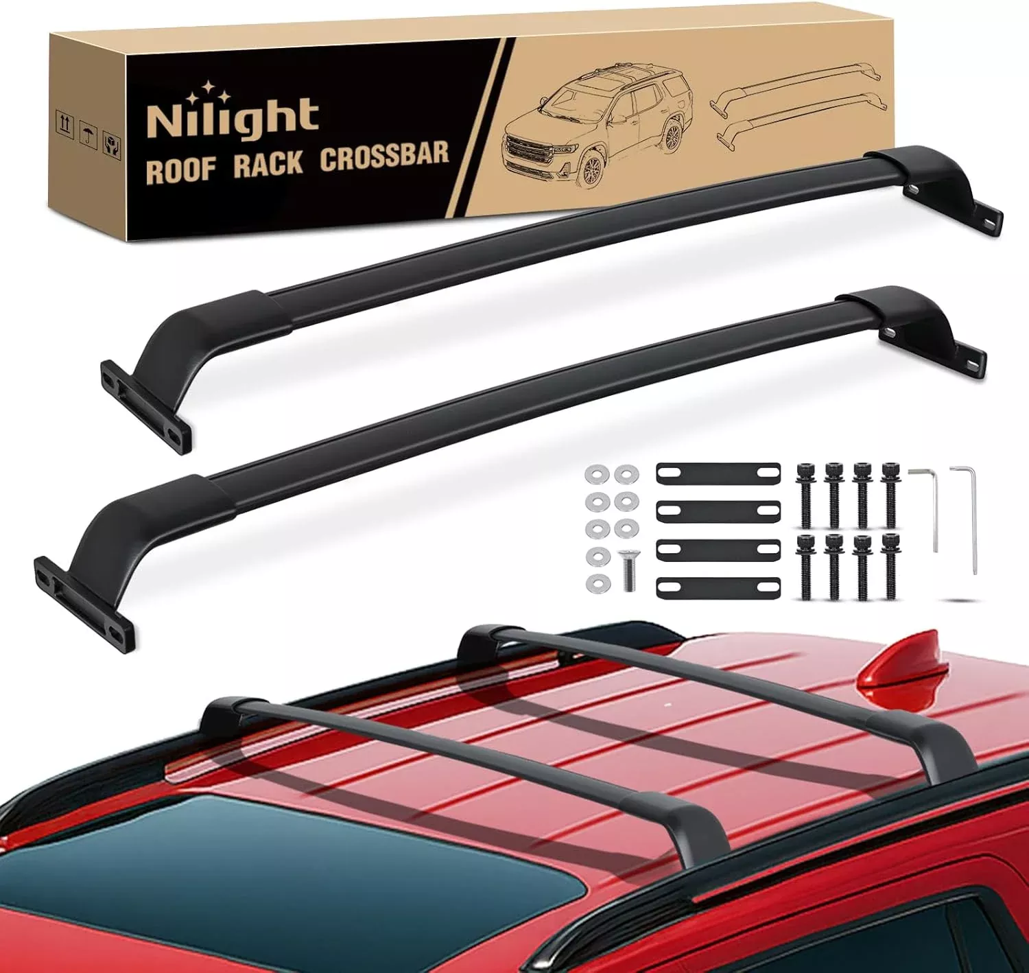 Roof Rack Cross Bars Compatible with GMC Acadia 2017 18 19 20 21 22 2023 with Side Rails, Adjustable Aluminum Less Wind Noise Car Crossbars for Cargo Carrier Luggage Box Kayak Tent Snowboard