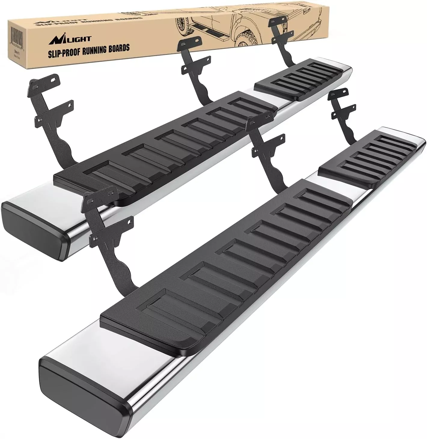 Running Boards for 2015-2026 Ford F150 Quad Cab 2 Full-Size Door & 2 Half-Size Door 6 Inch Side Step Nerf Bars Stainless Steel Silver