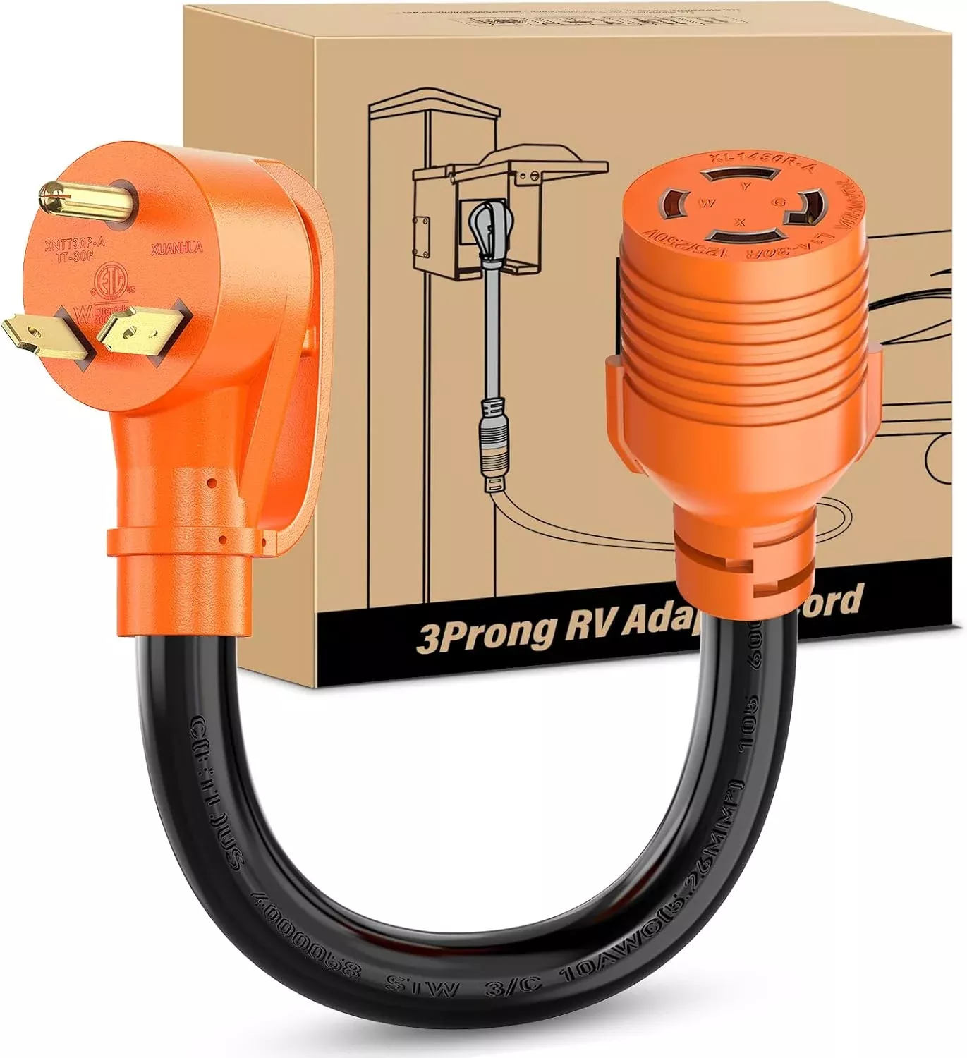 RV Generator Adapter Cord NEMA TT-30P to L14-30R 30 Amp 3 to 4 Prong Generator Transfer Switch Adapter Twist Lock Female Plug Pure Copper Heavy Duty STW 10 AWG ETL Listed