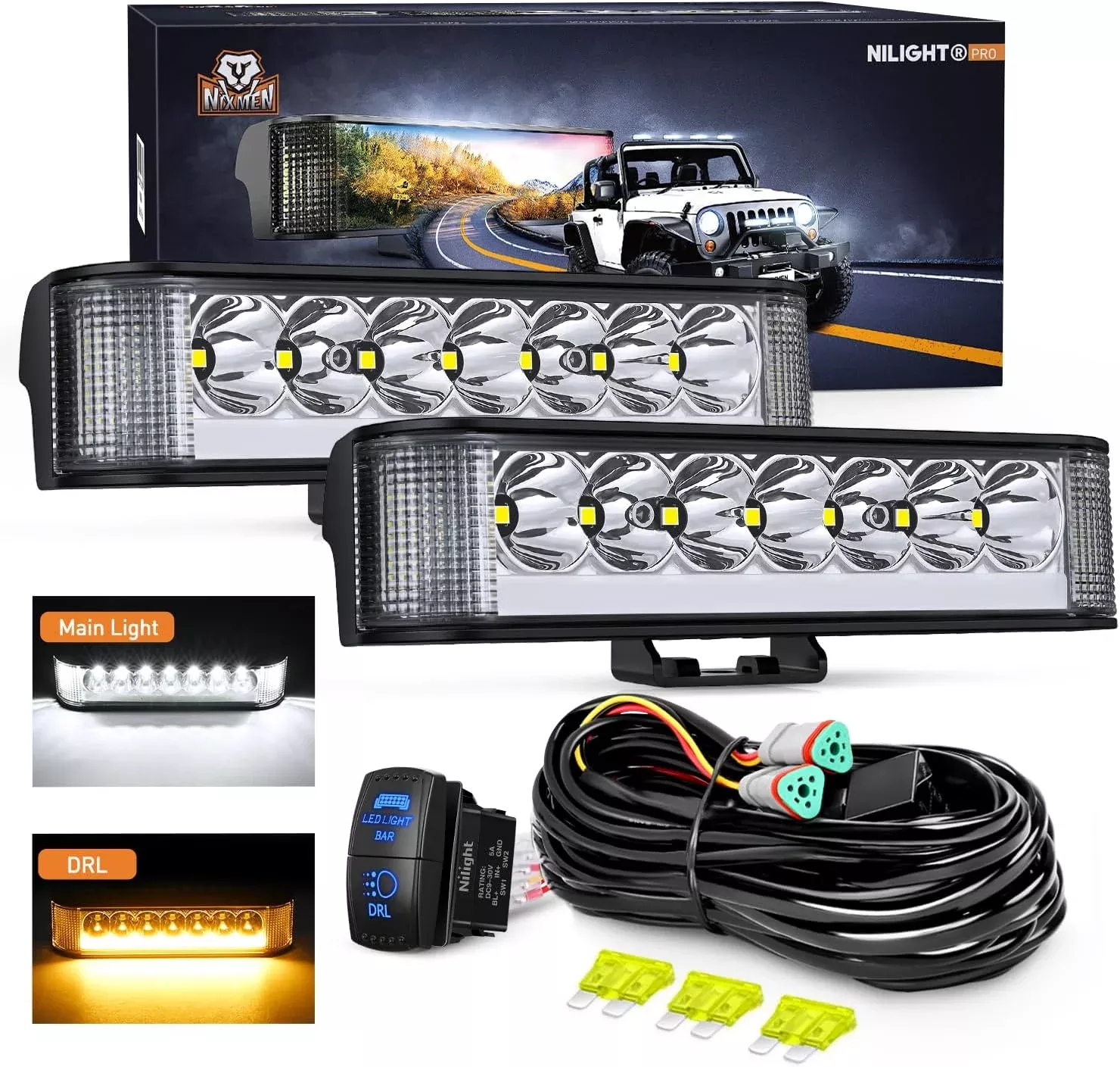 Side Shooter LED Light Pods with Amber DRL 6.5 Inch 2089LM Spot Flood Combo Offroad Driving Auxiliary Lights w/ 16AWG Wiring Kit for Truck ATV UTV Jeep