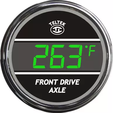 Teltek 361 - Green Front Axle Temperature Gauge Chrome for 2005 & Older Peterbilt